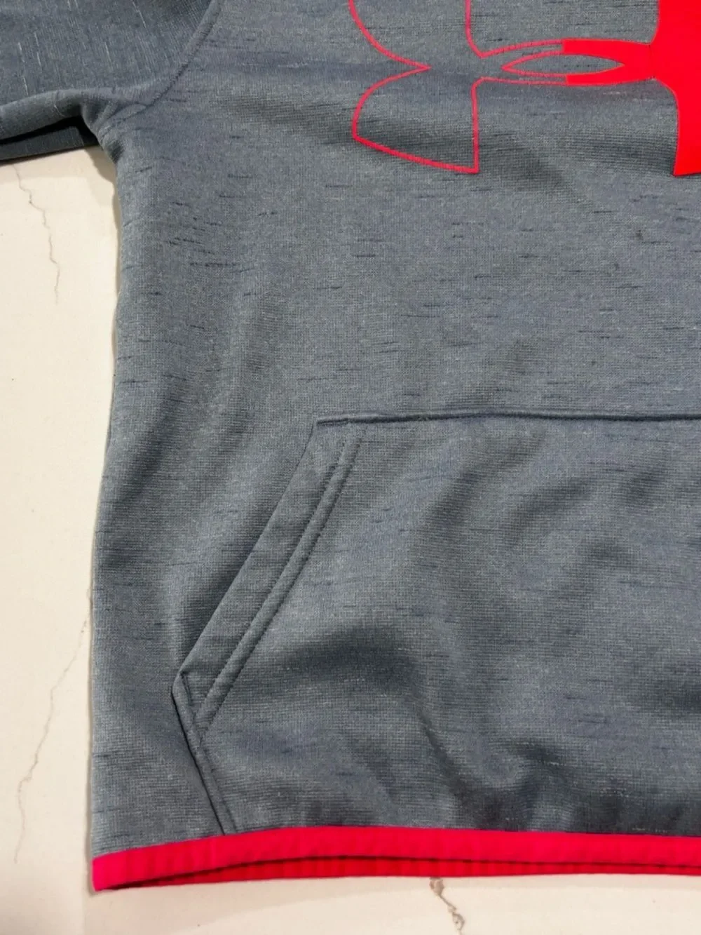 Under Armour Kids Heather Gray Hoodie with Bright Red-Orange Logo Boys Small
